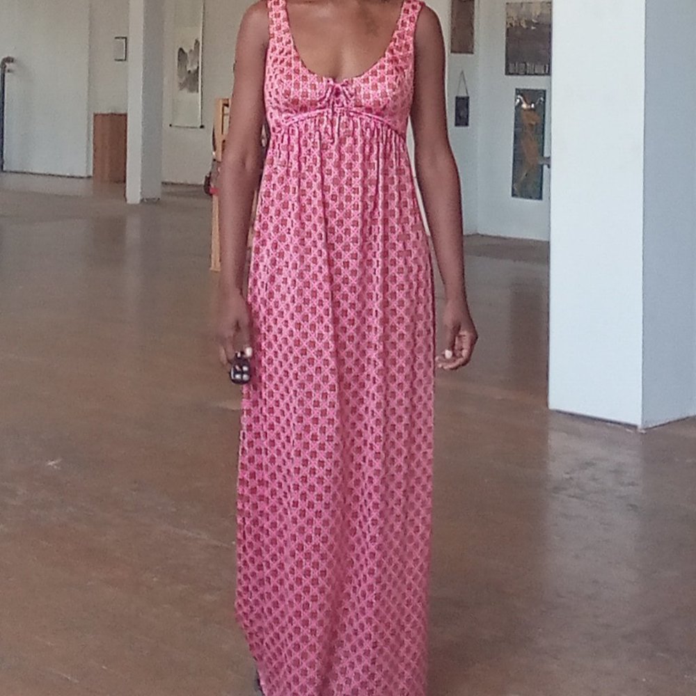 Vintage pink brown and green maxi dress - Picture 1 of 3